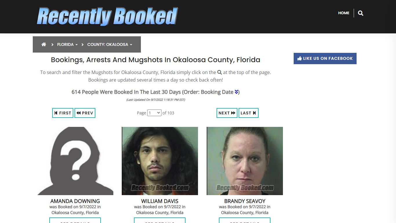 Recent bookings, Arrests, Mugshots in Okaloosa County, Florida